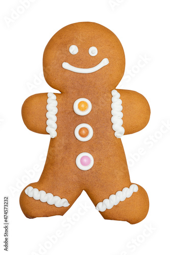 Christmas symbol. Smiling gingerbread man isolated on white background