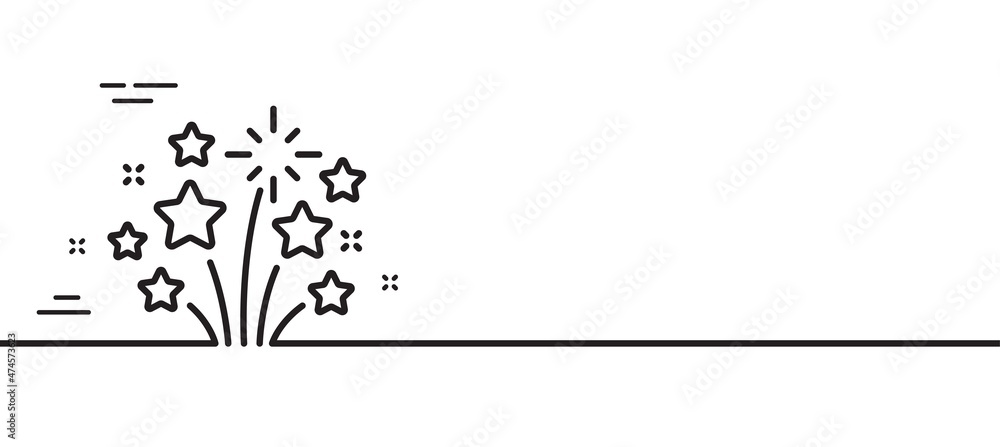 Fireworks stars line icon. Pyrotechnic salute sign. Carnival celebration lights symbol. Minimal line illustration background. Fireworks stars line icon pattern banner. Vector