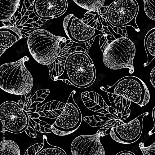 Fig fruit hand drawn package design. Vector illustration. Design, package, brochure illustration. Hand drawn fig fruits seamless pattern. Retro vintage.