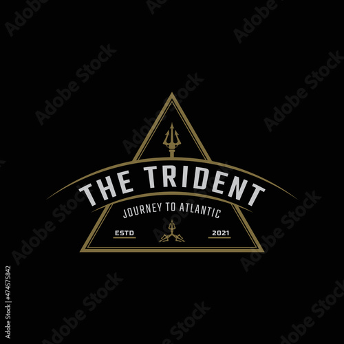 Classic Vintage Emblem Badge Trident Neptune God Poseidon Triton King Spear Logo Icon Design Template