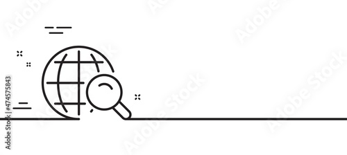 Global Search line icon. World or Globe sign. Website search engine symbol. Minimal line illustration background. Internet Search line icon pattern banner. White web template concept. Vector