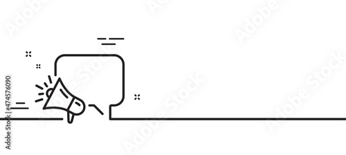 Megaphone line icon. Advertisement device symbol. Brand ambassador speech bubble sign. Minimal line illustration background. Megaphone line icon pattern banner. White web template concept. Vector