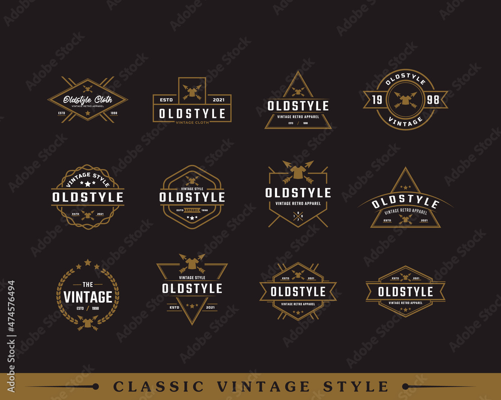 Set of Classic Vintage Retro Label Badge for Clothing Apparel Old style Logo Emblem Design Template Element