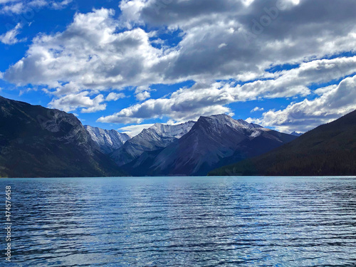 Lake Minnewanka Rocky Mountains and blue sky