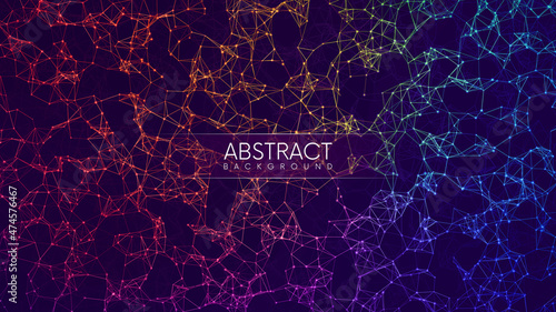 Abstract technology background with illuminated neon lines in geometric plexus structure. Artificial Intelligence or big data futuristic concept background. Plexus effect. Vector illustration