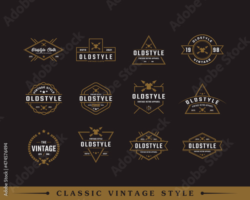 Set of Classic Vintage Retro Label Badge for Clothing Apparel Old style Logo Emblem Design Template Element