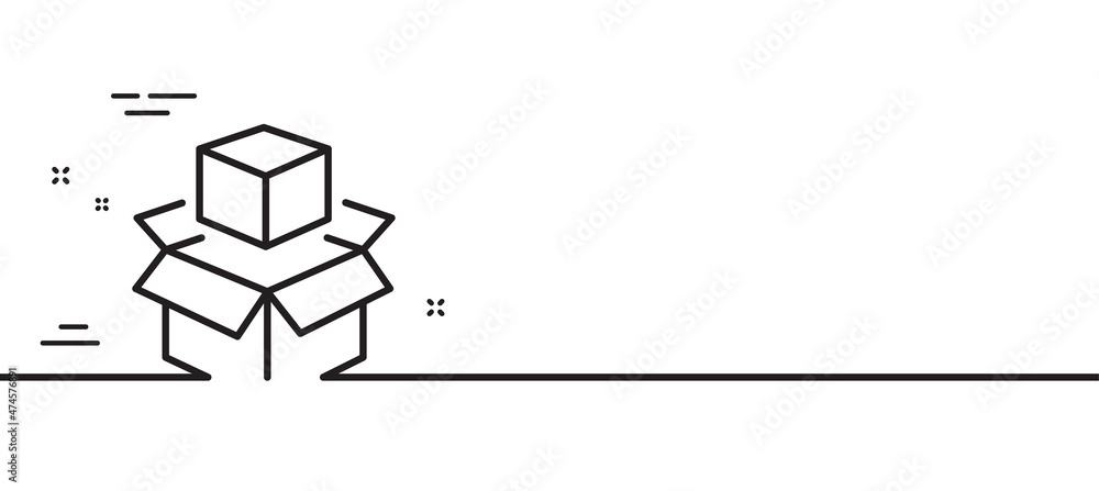 Box line icon. Delivery parcel sign. Packing boxes symbol. Minimal line illustration background. Packing boxes line icon pattern banner. White web template concept. Vector Box line icon. Delivery parcel sign. Packing boxes symbol. Minimal line illustration background. Packing boxes line icon pattern banner. White web template concept. Vector