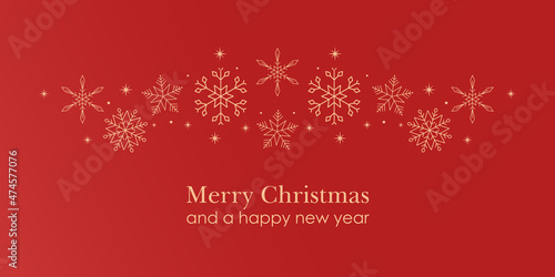 Beautiful christmas snowflakes banner with text space. Golden christmas snowflakes. Decorative elements for holiday new year design. Isolated. Vector illustration. 