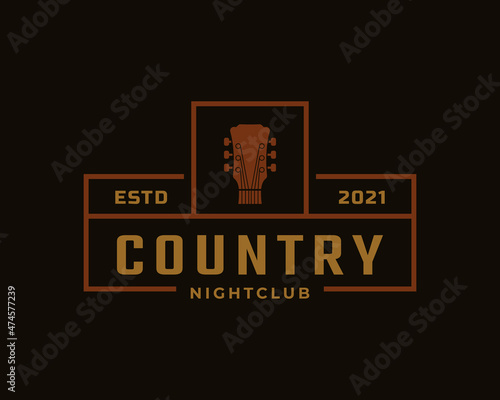 Classic Vintage Retro Label Badge for Country Guitar Music Western Saloon Bar Cowboy Logo Design Template