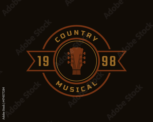 Classic Vintage Retro Label Badge for Country Guitar Music Western Saloon Bar Cowboy Logo Design Template