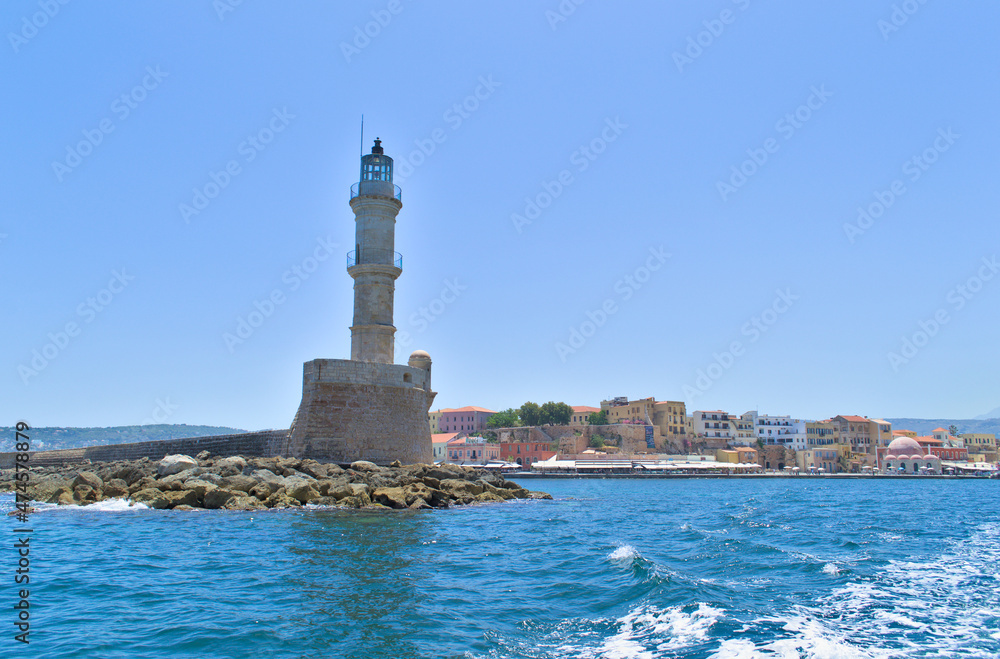 Sea lighthouse in the port of Chania, Greece