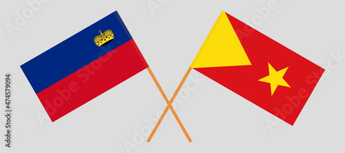 Crossed flags of Liechtenstein and Tigray. Official colors. Correct proportion
