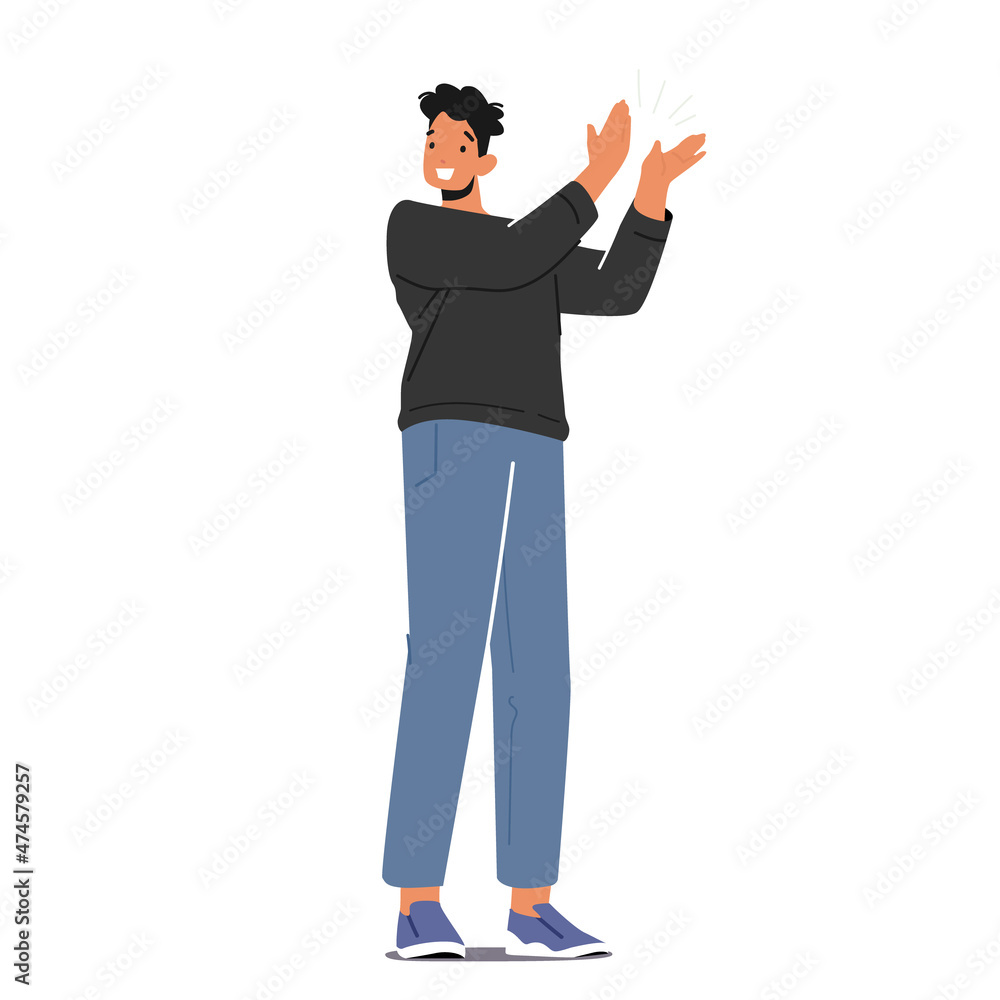 Man Clap Hands Celebrate Success Isolated on White Background. Male Character Applaud, Cheering, Team Support Man Clap Hands Celebrate Success Isolated on White Background. Male Character Applaud, Cheering, Team Support