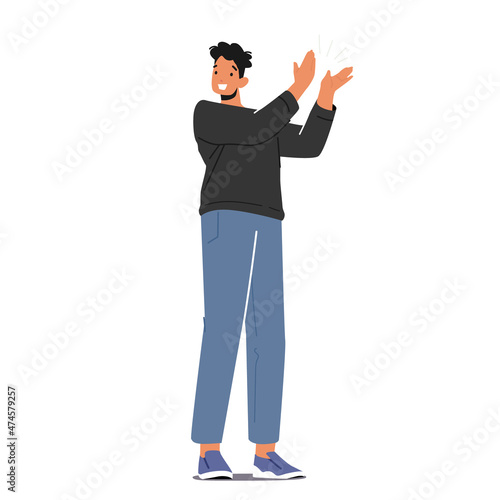Man Clap Hands Celebrate Success Isolated on White Background. Male Character Applaud, Cheering, Team Support