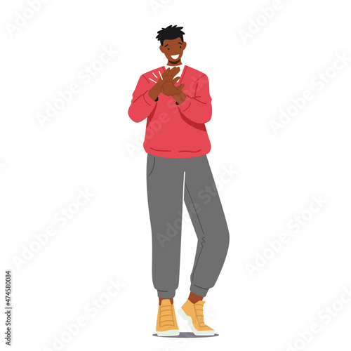Smiling Male Character Clap Hands Isolated on White Background. Happy Man Applaud, Cheering, Express Approval, Support
