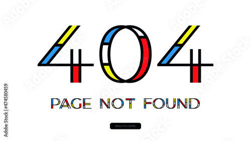 Mondrian Style 404 Error Page. Colorful Page Not Found Text.