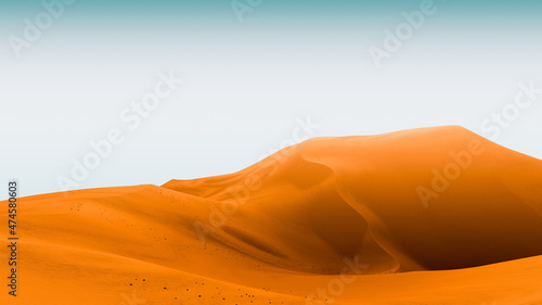 Contrast bright dunes and teal sky. Desert dunes landscape with contrast skies. Minimal abstract background. 3d rendering