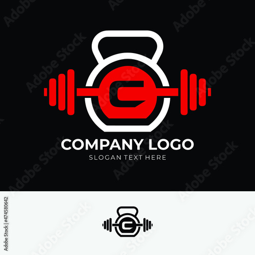 Letter C Logo With barbell and kettlebell | Fitness Gym Logo | Vector Illustration of c Logo Design