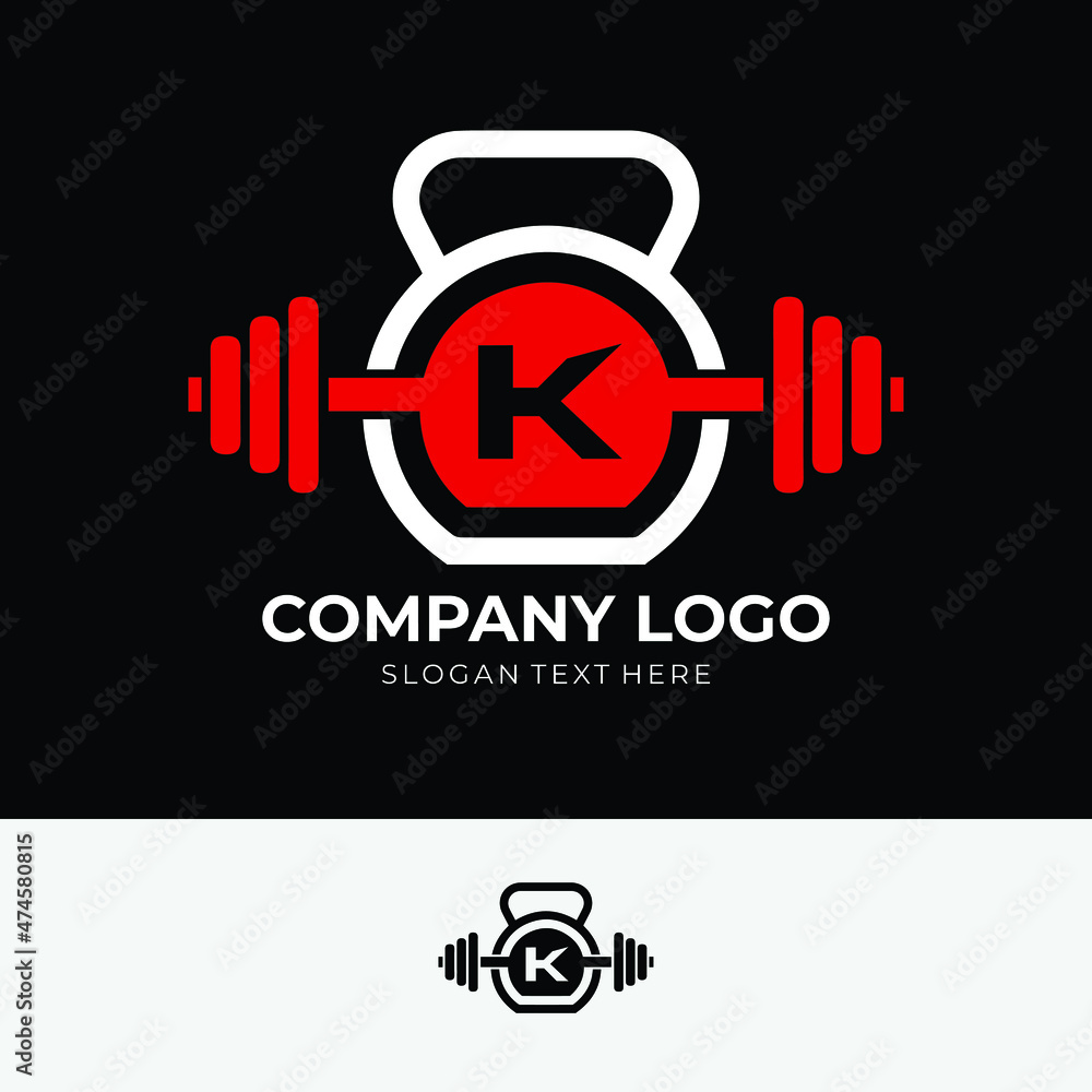 Letter K Logo With barbell and kettlebell | Fitness Gym Logo | Vector Illustration of k Logo Design Letter K Logo With barbell and kettlebell | Fitness Gym Logo | Vector Illustration of k Logo Design