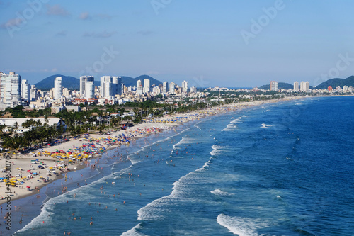 A wide view of the beach of Guaruja in the Brazilian state of Sao Paulo. photo