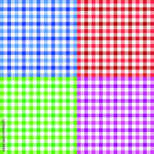 Set of 4 checkred plaid pattern tablecloth fiber, tartan, fabric vector illustration