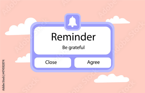 Reminder on sky background. Graphic elements for smartphone applications, time management, goal setting and planning. Automatic message on set date, notification. Cartoon flat vector illustration