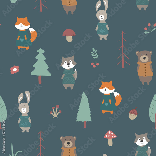 Canvas Print Cute animals Seamless pattern