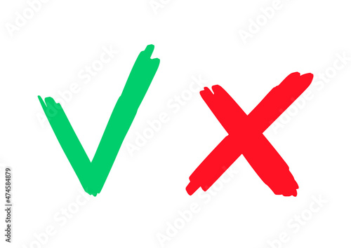 Check and Cross sign elements. Vector buttons for vote, election choice, tick marks, approval signs design. Red X and green OK symbol icons