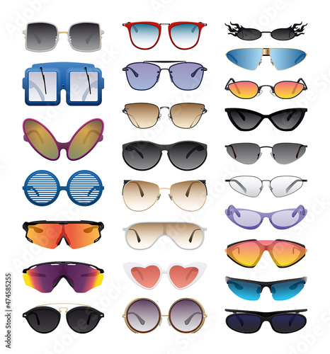 Vector collection of detailed colorful glasses. Masks for web applications.