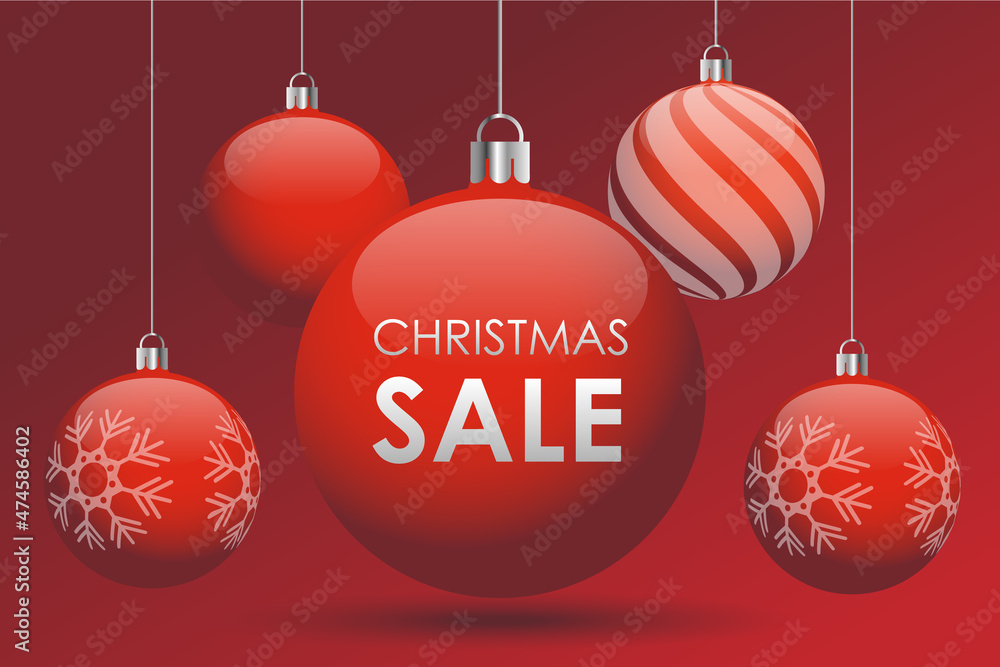 Red Christmas Ball with Text Christmas Sale. Vector advertising banner for website, posters Red Christmas Ball with Text Christmas Sale. Vector advertising banner for website, posters