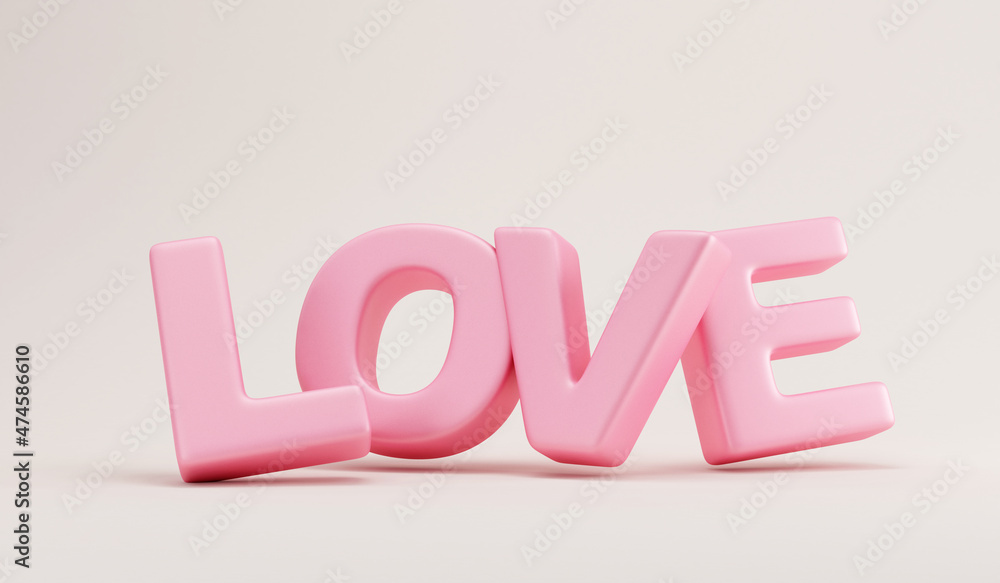Love Pink Text Sign on Trendy Light Studio background Love Pink Text Sign on Trendy Light Studio background
