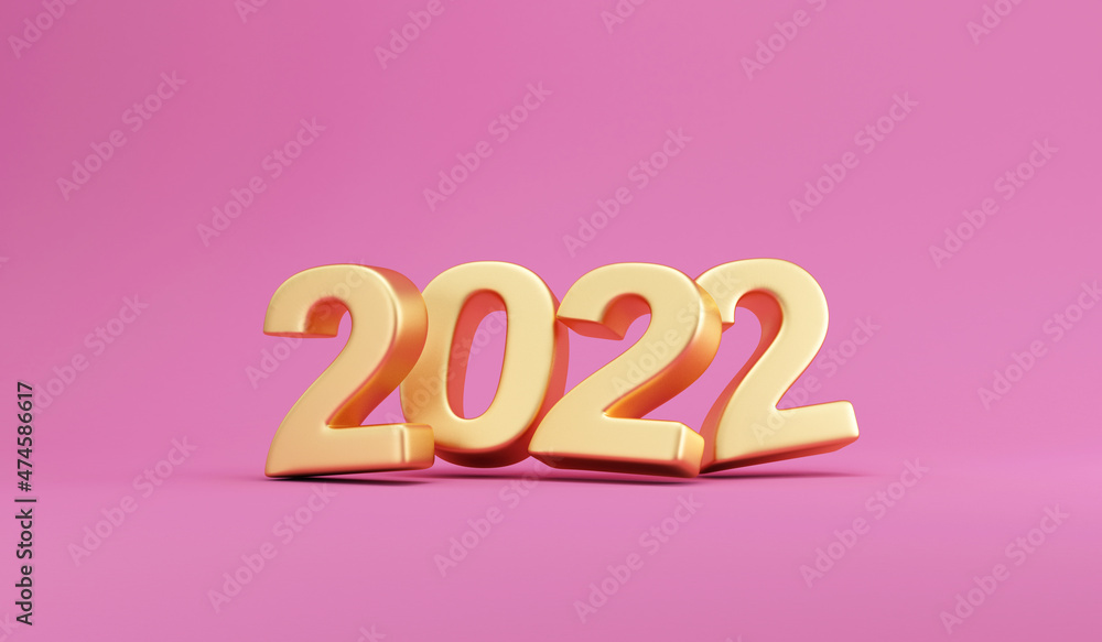 Gold 2022 New Year Symbol on pink studio background Gold 2022 New Year Symbol on pink studio background