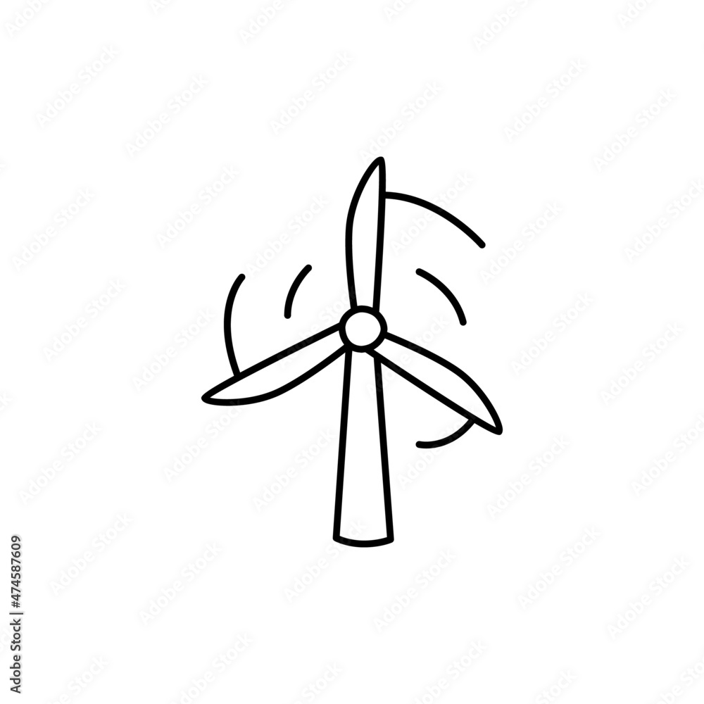 Wind Power Icon in flat black line style, isolated on white background Wind Power Icon in flat black line style, isolated on white background
