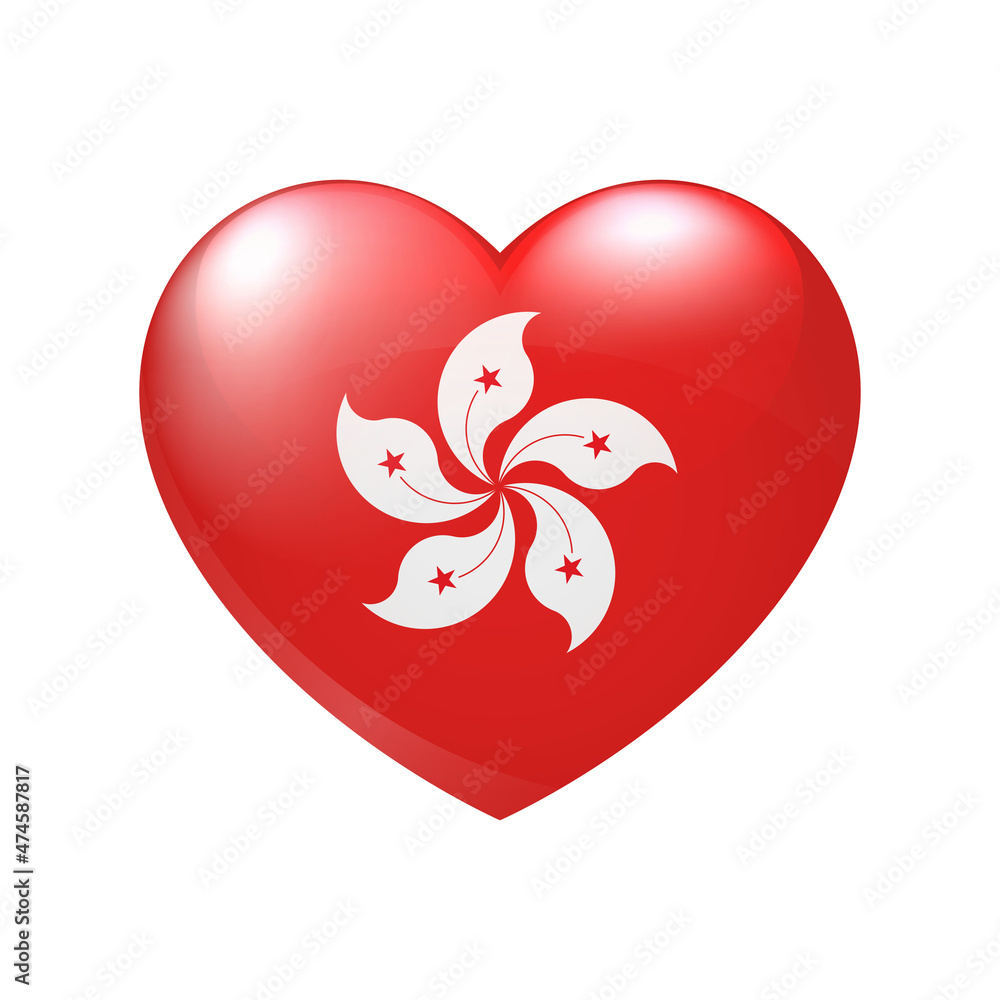 Hong Kong flag in heart. Vector Hongkong emblem icon. Country love symbol. Isolated illustration eps10 Hong Kong flag in heart. Vector Hongkong emblem icon. Country love symbol. Isolated illustration eps10