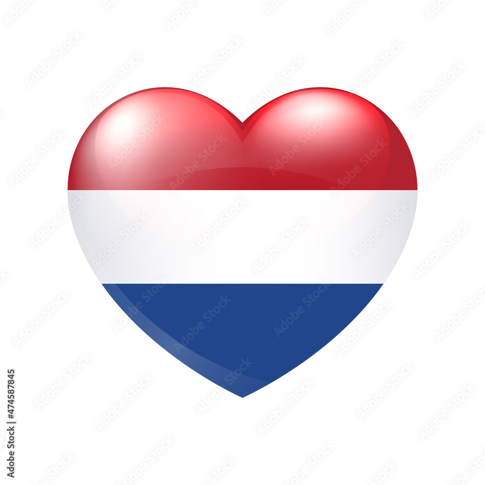 Netherlands flag in heart. Vector emblem icon. Country love symbol. Isolated illustration eps10 Netherlands flag in heart. Vector emblem icon. Country love symbol. Isolated illustration eps10
