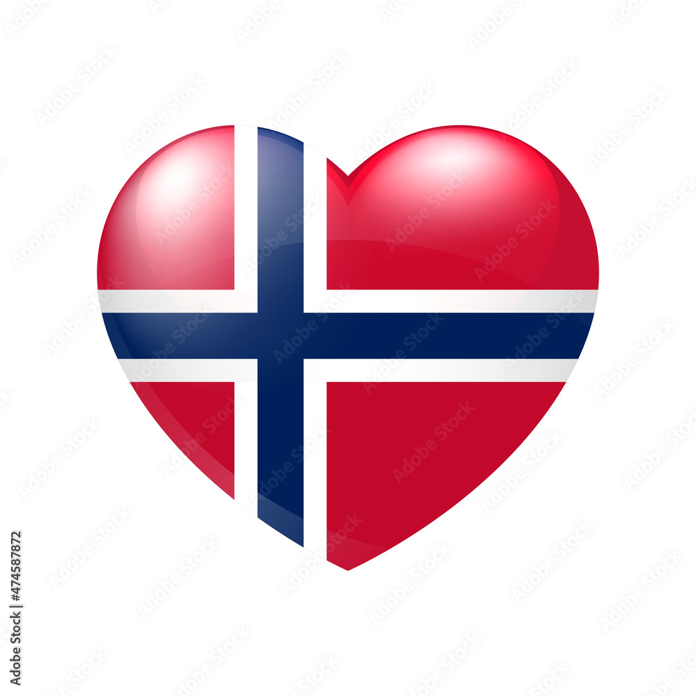Fototapeta premium Norway flag in heart. Vector emblem icon. Country love symbol. Isolated illustration eps10