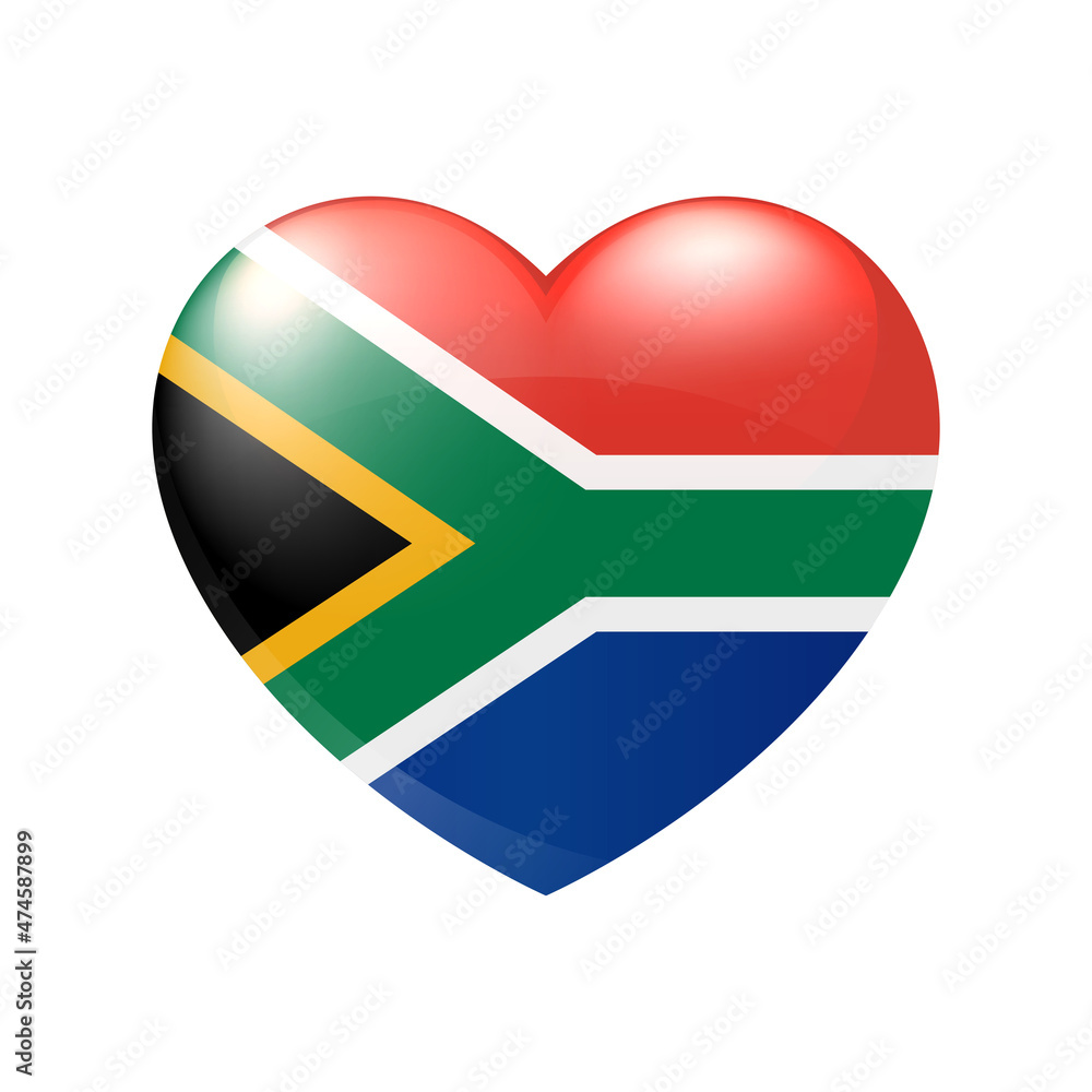 South Africa flag in heart. Vector emblem icon. Country love symbol. Isolated illustration eps10 South Africa flag in heart. Vector emblem icon. Country love symbol. Isolated illustration eps10