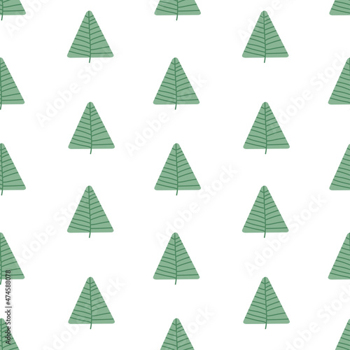   hristmas Fir tree seamless pattern. new year hand drown firs wrapping paper design  winter holiday decoration  forest background
