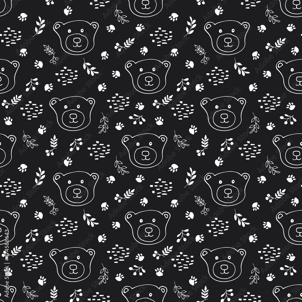 Cute bear Seamless pattern. Cartoon Animals in forest background. Vector illustration Cute bear Seamless pattern. Cartoon Animals in forest background. Vector illustration