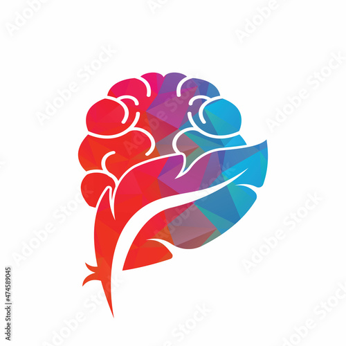 Brain and feather logo combination vector design. feather quill brain logo vector design.