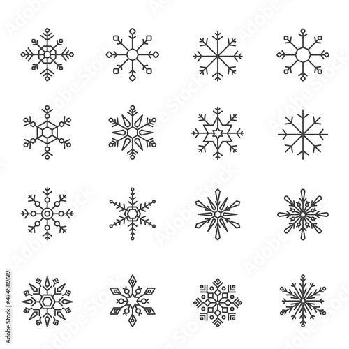 Line different kind of Snowflakes icons - Vector icon set