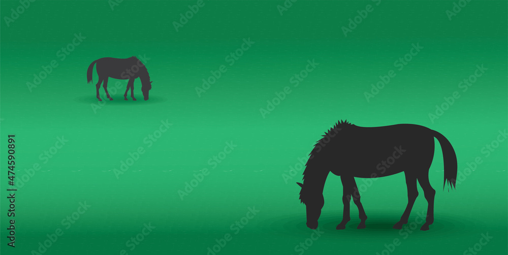 Two Horses grazing on a green meadow Two Horses grazing on a green meadow