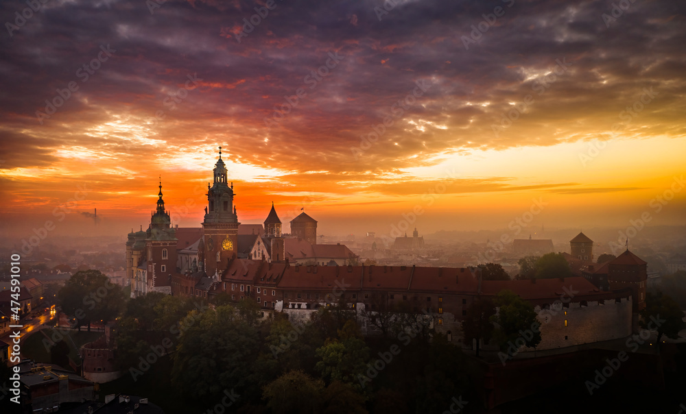 Wawel Royal Castle at magic dawn, Cracow, Poland