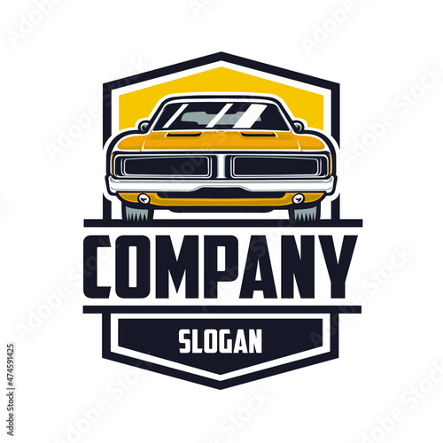 Muscle car front view emblem ready made logo template vector isolated