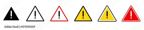 Exclamation mark of warning attention icon set. Attention, Warning, Important mark Triangular. Stock vector.