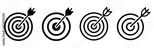  Target goal icon target focuse arrow. Archery target icon set.  target flat icons. Stock vector.