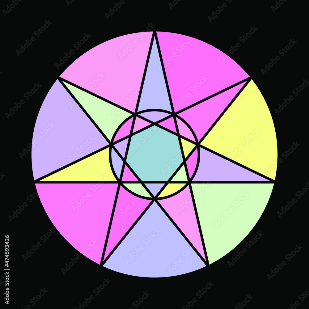 Colorful vector illustration of a heptagram or septogram, a seven-point ...