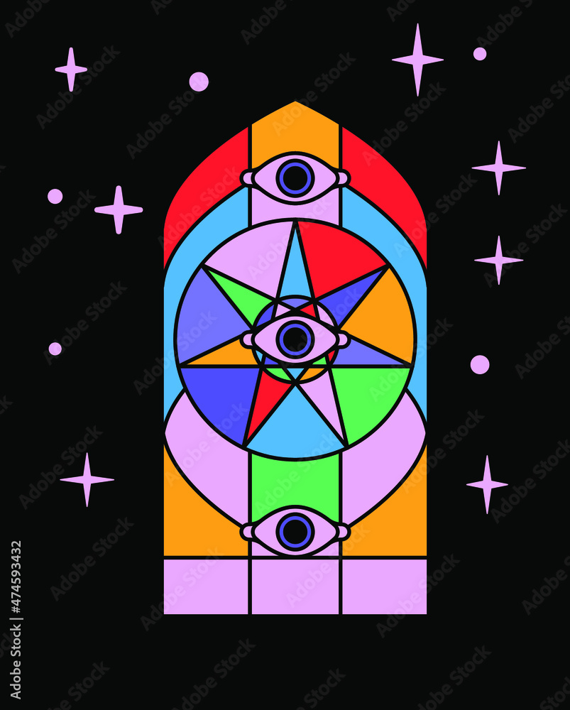 Colorful vector illustration of a heptagram or septogram, a seven-point ...