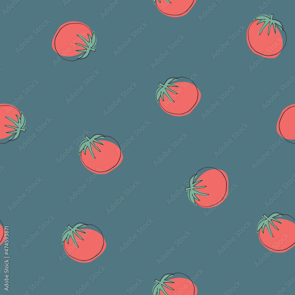 Fototapeta premium Tomato Vegetables seamless pattern. Vegetarian healthy bio food background, Vegan organic eco products. Vector illustration