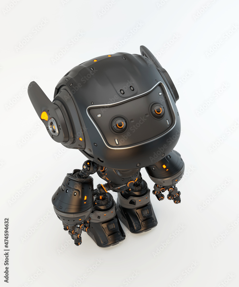 Black robot toy MOCCO with funny ears, 3d rendering Black robot toy MOCCO with funny ears, 3d rendering
